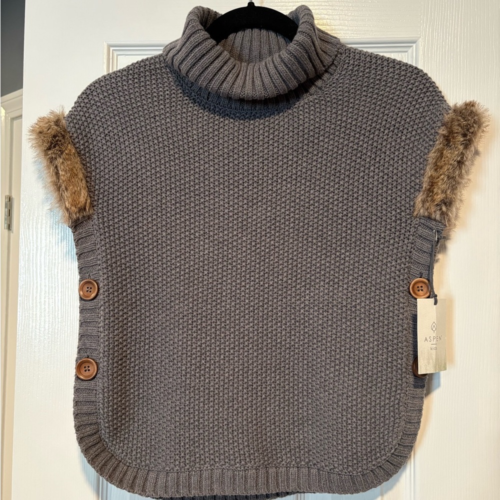 NWT Kids Gray Turtleneck Sweater with Faux Fur Trim and Matching Earmuffs